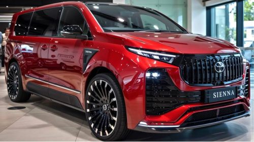 2026款丰田Sienna混动MPV，红色车身，家用七座商务车型