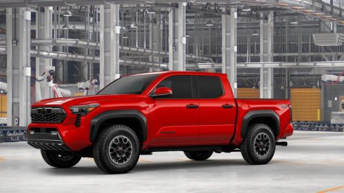 2026款丰田Tacoma TRD皮卡，红色车身，越野轮毂，i-FORCE涡轮动力